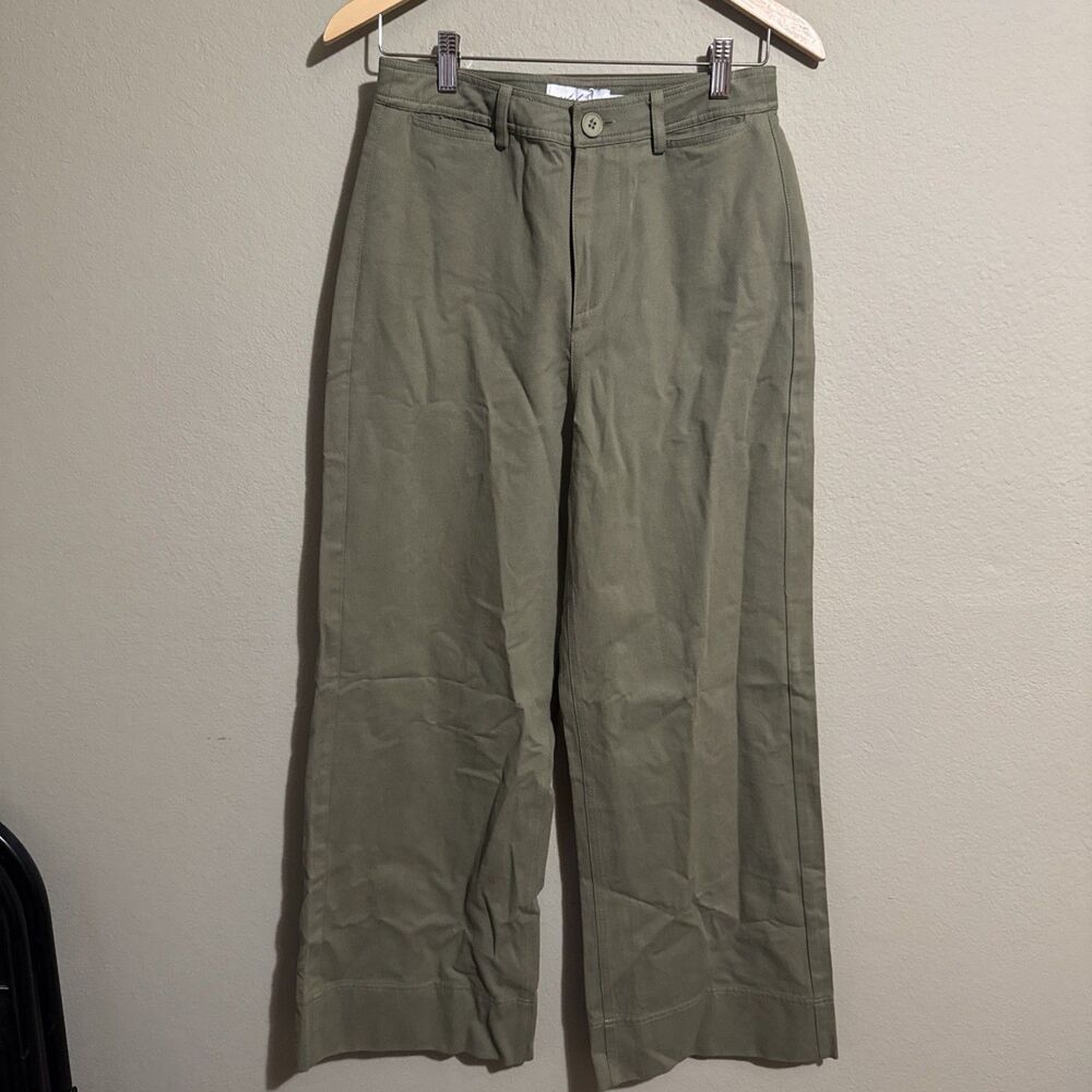 Petal + Pup Pants Womens 6 Green Twill Chino Relaxed Wide Leg Ankle Cropped